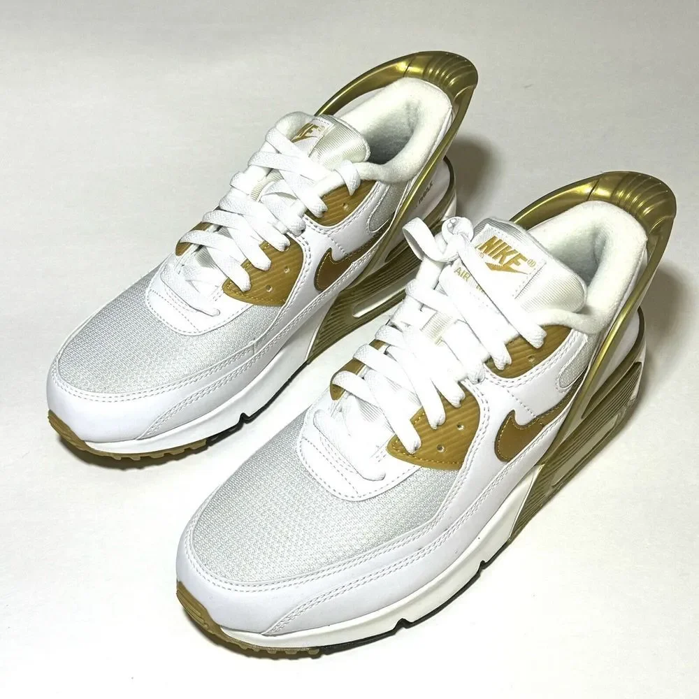 Nike Air Max 90 Flyease White Gold Sneaker Shoe CV0526-100 GS Size 7 Women's 8.5 - Picture 3 of 9